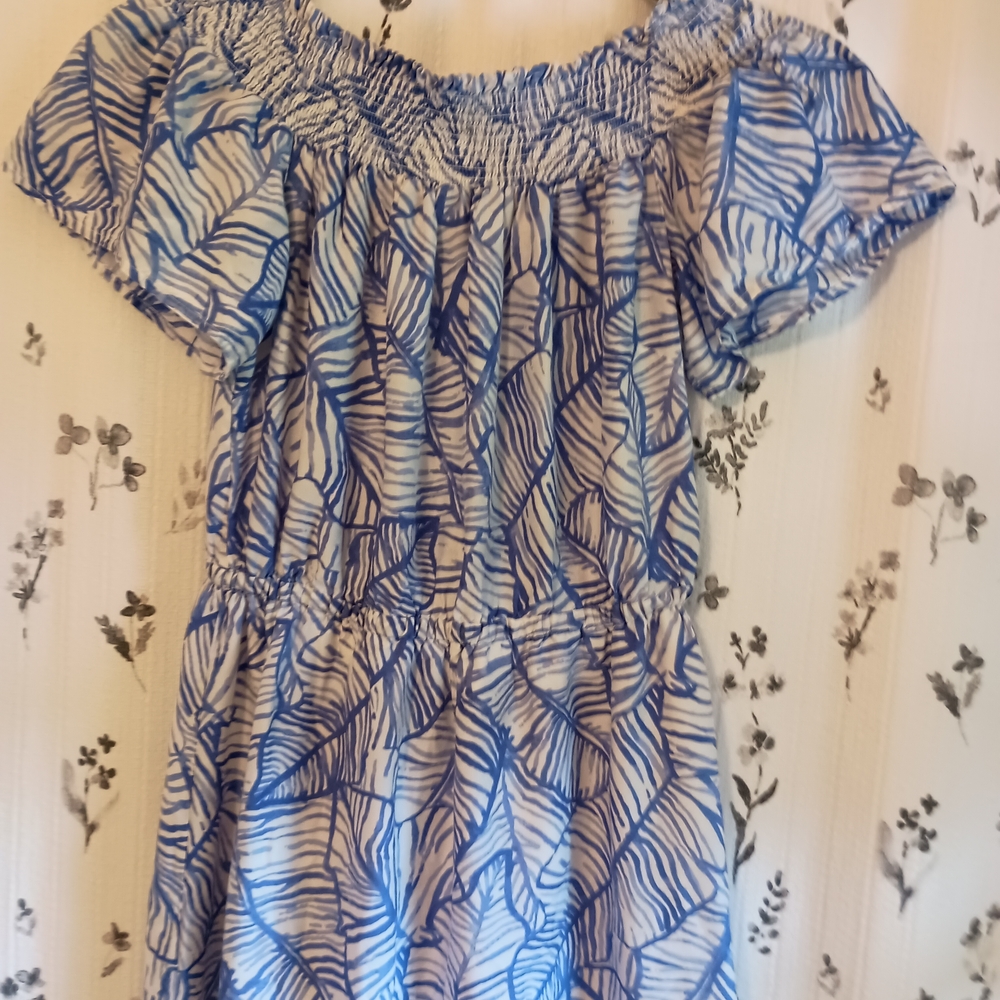 Vineyard Vines Blue and White Ruched Off-Shoulder Sundress